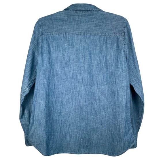 GAP Fitted Boyfriend Shirt Indigo Cotton Denim Button Down Womens L Long Sleeve - Picture 2 of 13